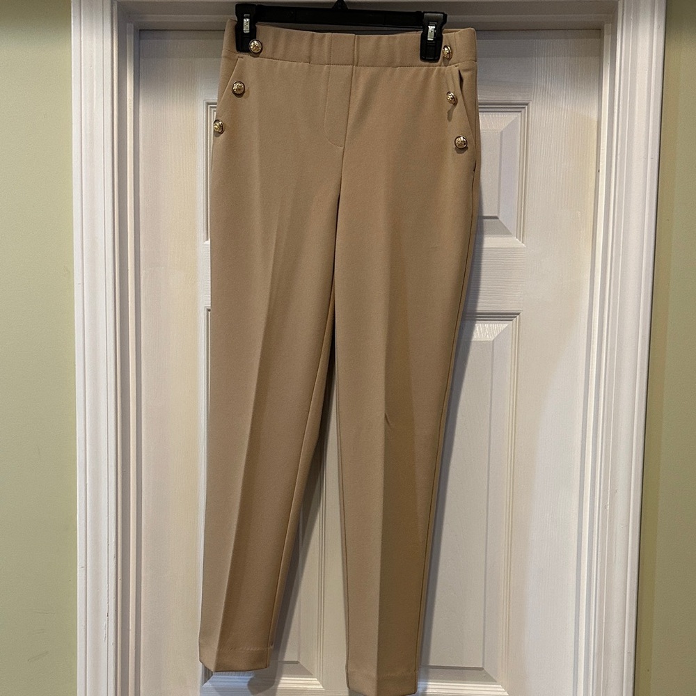 Jules and Leopold Stylish Tan Trousers with Gold Button Accents